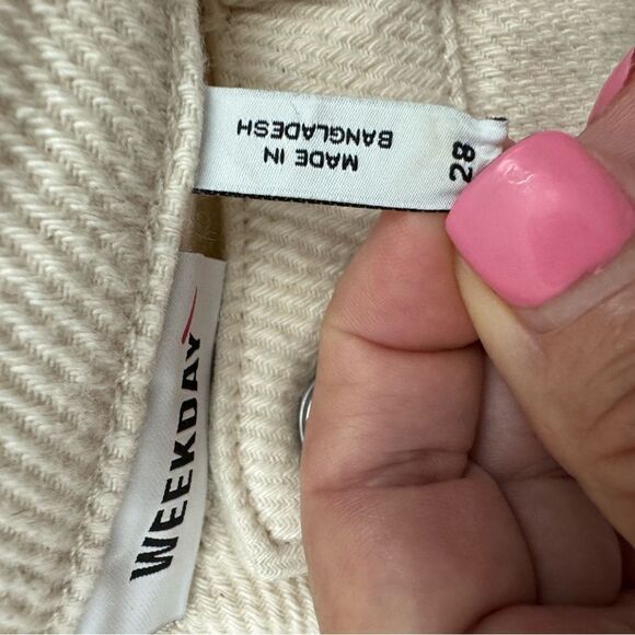 Weekday Cream Wide Leg Pants High Waisted Minimalist Size 28 - Picture 9 of 12